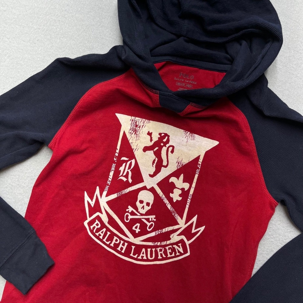 Polo Ralph Lauren Crest‎ Hoodie Red Black Skull Graphic Youth M 10-12 NWOT
